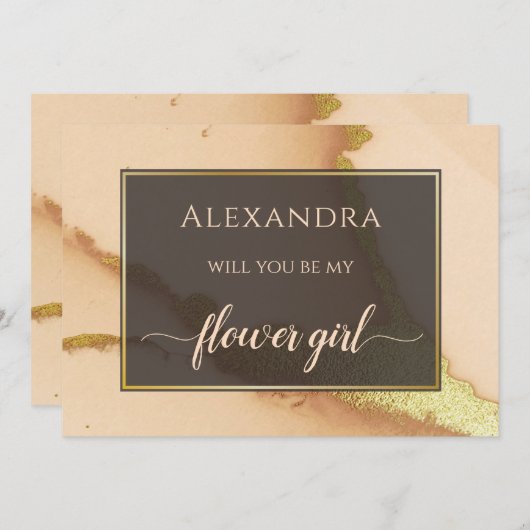 Modern Coral Abstract 💡 Inky Oil Wedding Kaart (Voorkant / Achterkant)