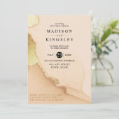 Modern Coral Abstract 🌸 Inky Oil Wedding Kaart (Staand voorkant)