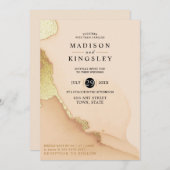 Modern Coral Abstract 🌸 Inky Oil Wedding Kaart (Voorkant / Achterkant)