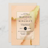 Modern Coral Abstract 🌸 Inky Oil Wedding Kaart (Voorkant / Achterkant)