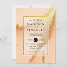 Modern Coral Abstract 🌸 Inky Oil Wedding Kaart