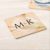 Modern Coral Abstract 💡 Inky Oil Wedding Kartonnen Onderzetters (Schuin)