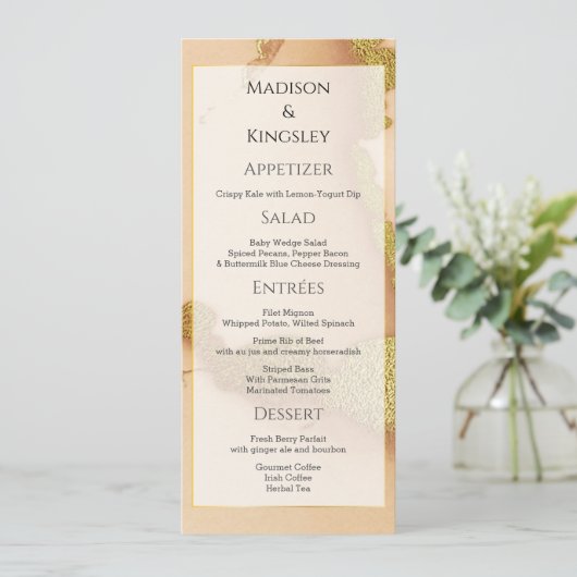 Modern Coral Abstract 💡 Inky Oil Wedding Menu (Staand voorkant)