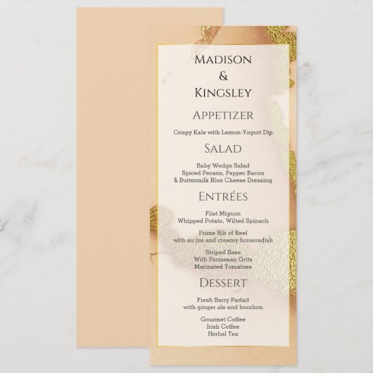 Modern Coral Abstract 💡 Inky Oil Wedding Menu (Voorkant / Achterkant)