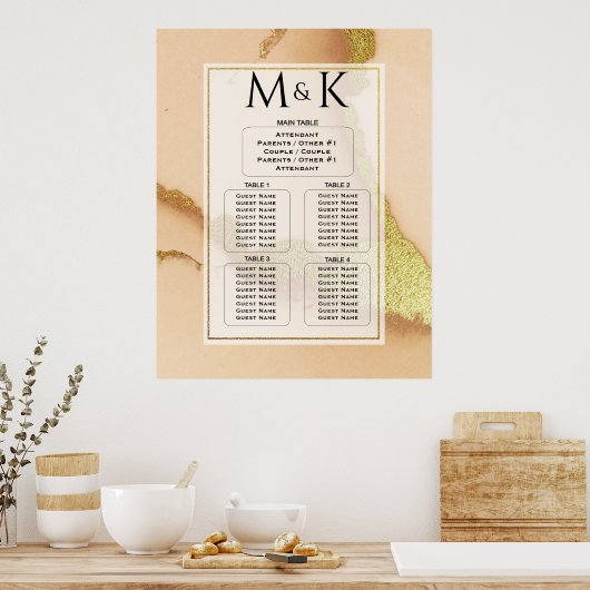 Modern Coral Abstract 💡 Inky Oil Wedding Poster (Keuken)