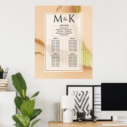 Modern Coral Abstract 💡 Inky Oil Wedding Poster (Thuiskantoor)