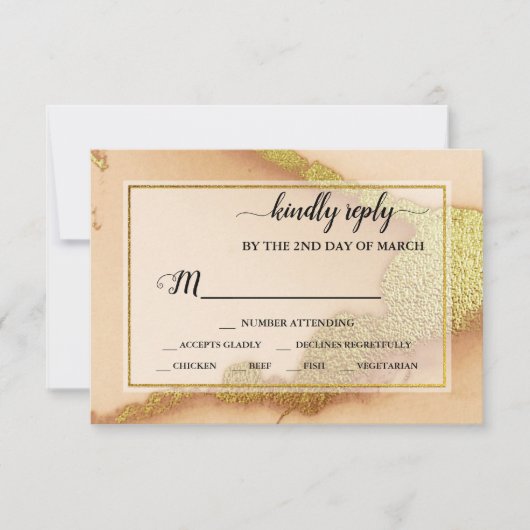 Modern Coral Abstract 💡 Inky Oil Wedding RSVP Kaartje (Voorkant)