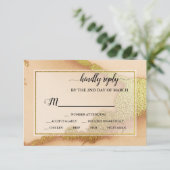 Modern Coral Abstract 💡 Inky Oil Wedding RSVP Kaartje (Staand voorkant)