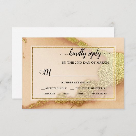 Modern Coral Abstract 💡 Inky Oil Wedding RSVP Kaartje (Voorkant / Achterkant)