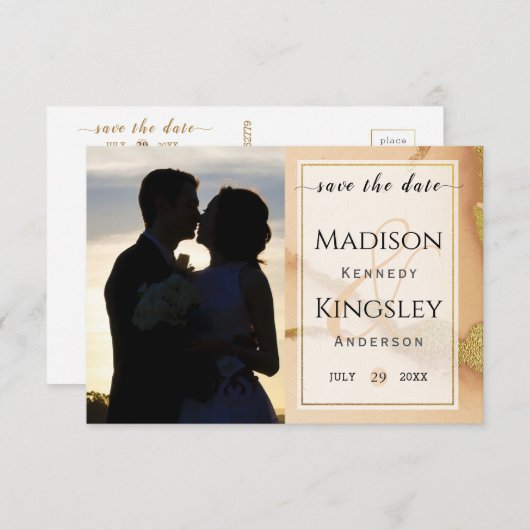 Modern Coral Abstract 💡 Inky Oil Wedding Save The Date (Voorkant / Achterkant)
