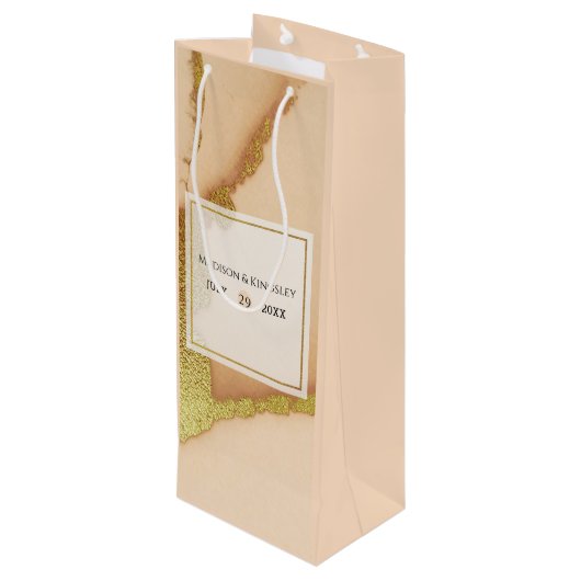 Modern Coral Abstract 🌸 Inky Oil Wedding Wijn Cadeautas (Achterkant Gekanteld)