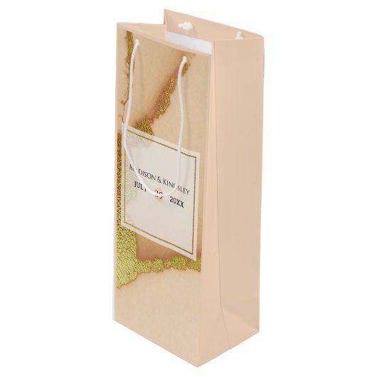 Modern Coral Abstract 🌸 Inky Oil Wedding Wijn Cadeautas (Voorkant Gekanteld)