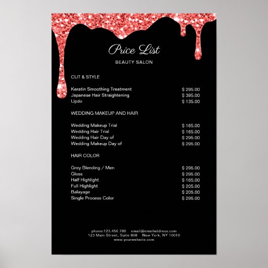 Modern Coral Black Glitter Preishear Poster (Voorkant)