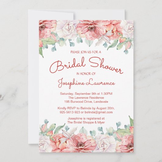 Modern Coral Blush Roze Bloemen Vrijgezellenfeest Kaart (Voorkant)