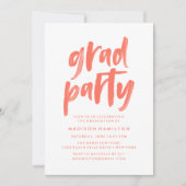 Modern Coral Brush Script Graduation Party Kaart (Voorkant)
