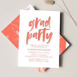 Modern Coral Brush Script Graduation Party Kaart