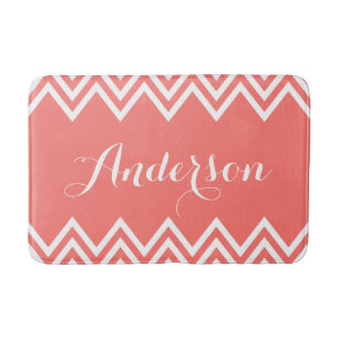 Modern Coral Chevron Aangepast monogram Badmat