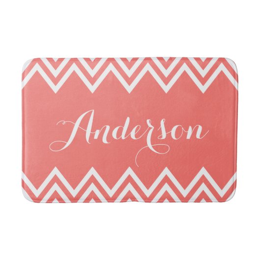 Modern Coral Chevron Custom Monogram Badmat (Voorkant)