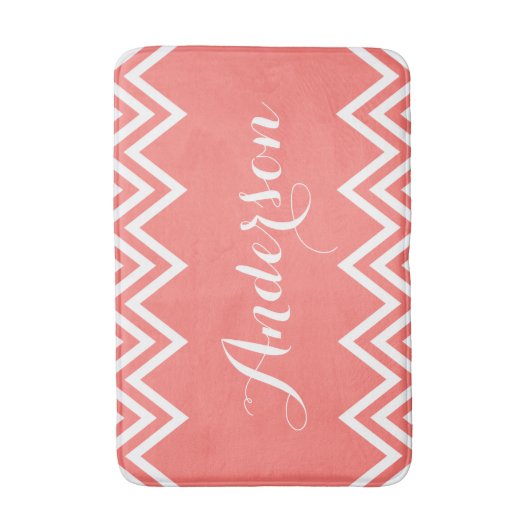 Modern Coral Chevron Custom Monogram Badmat (Voorkant Verticaal)