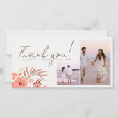 Modern Coral Floral Two Photo Wedding Bedankkaart (Voorkant)