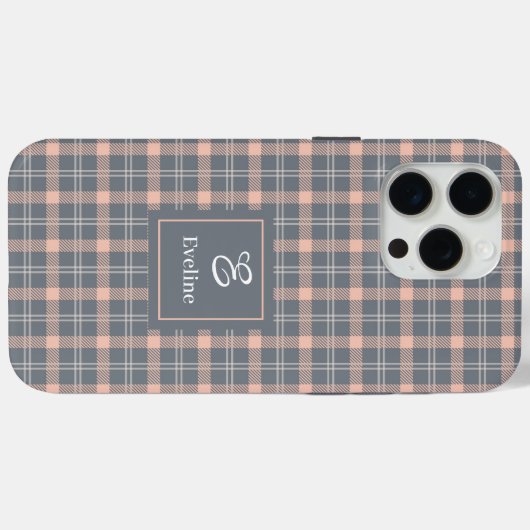 Modern Coral Grey iPhone Case Chic Name Organizer (Achterkant (horizontaal))