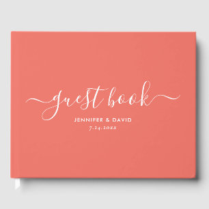 Modern Coral Minimalist Script Wedding Guest Book Gastenboek