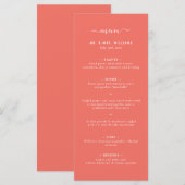 Modern Coral Minimalist Wedding Menu (Voorkant / Achterkant)