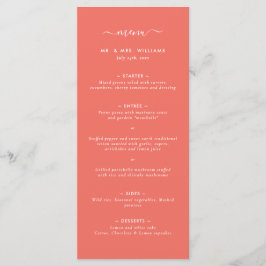 Modern Coral Minimalist Wedding Menu