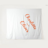 Modern Coral Orange Couple Names Wedding Backdrop Wandkleed (Voorkant (horizontaal))