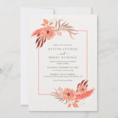 Modern Coral Orange Floral Terracotta Wedding Kaart (Voorkant)