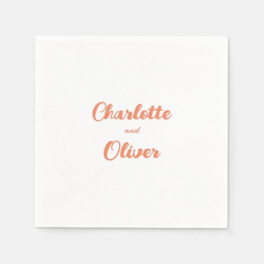 Modern Coral Orange Script Wedding  Servet (Voorkant)