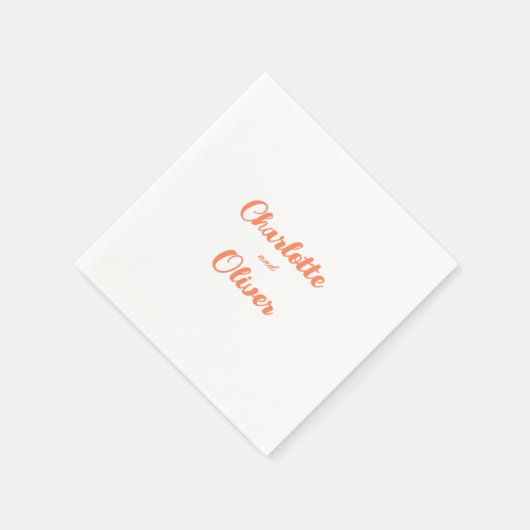 Modern Coral Orange Script Wedding  Servet (Hoek)