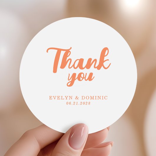 Modern Coral Orange Wedding Thank You Ronde Sticker