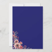 Modern Coral Peony Floral Navy Wedding Kaart (Achterkant)