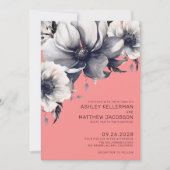 Modern Coral Pink Bloemen Huwelijk Kaart (Voorkant)