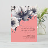 Modern Coral Pink Bloemen Huwelijk Kaart (Staand voorkant)