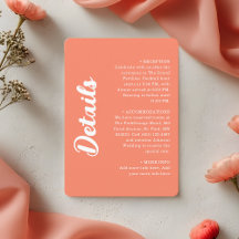 Modern Coral Pink Groovy Script Wedding Details