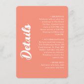 Modern Coral Pink Groovy Script Wedding Details Informatiekaartje (Voorkant)