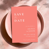 Modern Coral Pink Minimal Wedding Save The Date