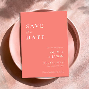 Modern Coral Pink Minimal Wedding Save The Date