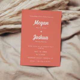 Modern Coral Pink Script Wedding Kaart