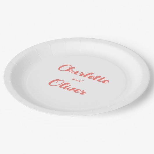 Modern Coral Pink Script Wedding Party Papieren Bordje (Gekanteld)