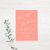 Modern Coral Script Spring Wedding Invitation Kaart