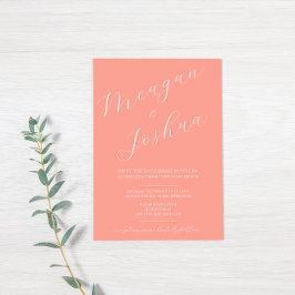 Modern Coral Script Spring Wedding Invitation Kaart