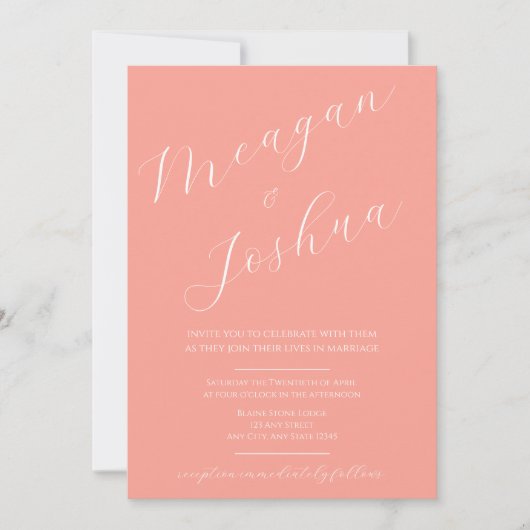 Modern Coral Script Spring Wedding Invitation Kaart (Voorkant)