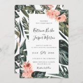 Modern Coral Tropics Lijst Wedding Kaart (Voorkant / Achterkant)