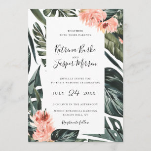 Modern Coral Tropics Lijst Wedding Kaart