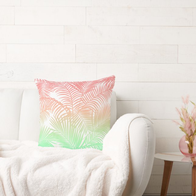 Modern coral turquoise tropical palm trees pattern kussen (Bank)