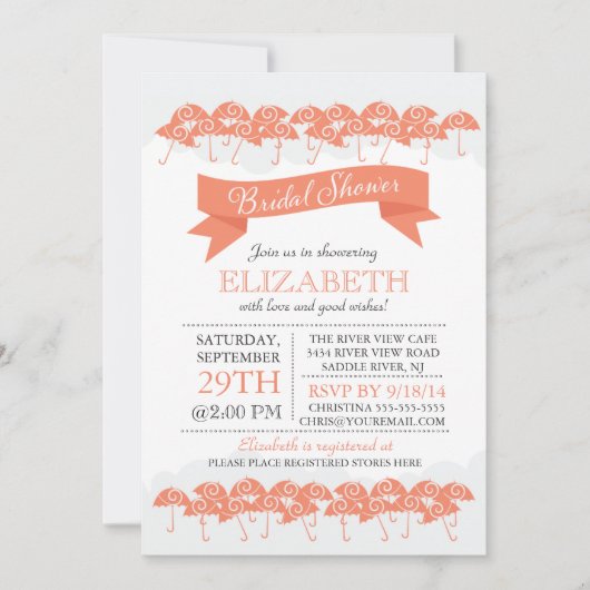 Modern Coral Umbrella Vrijgezellenfeest Kaart (Voorkant)