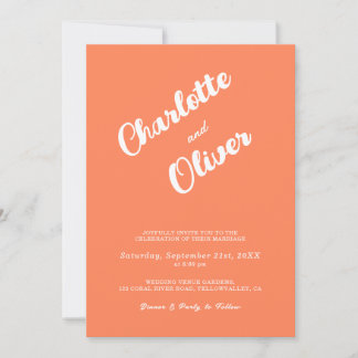 Modern Coral Union Script Orange Wedding Kaart